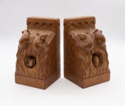 Robert 'Mouseman' Thompson of Kilburn - A pair of triple mouse bookends, with two mice to adzed area