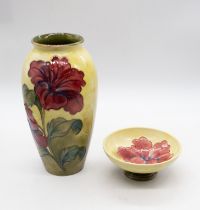 Moorcroft pottery, a large 'Hibiscus' pattern baluster vase, height approx 25cm, plus a 'Hibiscus'