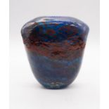 Karen Lawrence Studio glass vase blue and orange overlaid decoration. Signed to the base. Height