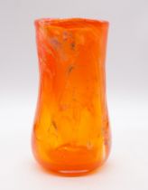 Peter Layton Studio glass vase orange ground with raised freeform decoration. Signed to the base.
