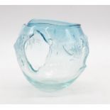 Carin Von Drehle Studio glass vase blue glass with molten style decoration. Signed to the base.