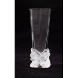 Lalique - A tall slender form vase, having a frosted knot design to base, etched 'Lalique France' to