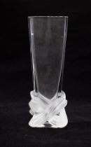 Lalique - A tall slender form vase, having a frosted knot design to base, etched 'Lalique France' to