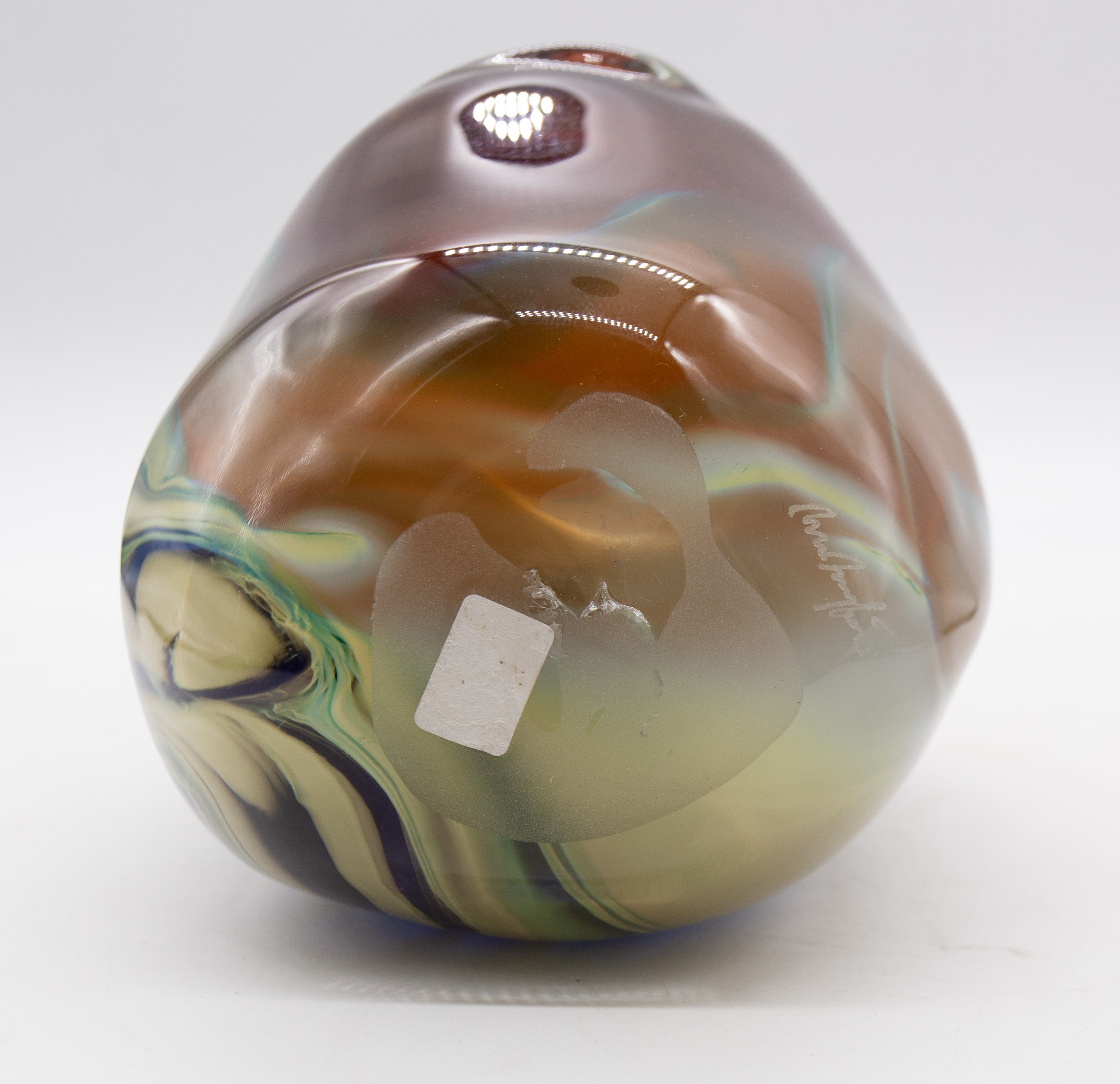 Peter Layton Studio glass vase decorated with coloured trails encased in clear glass. Signed to - Image 3 of 4