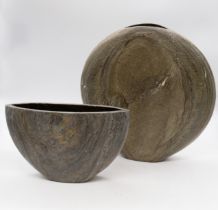 Studio pottery. 2 unmarked studio pottery vases stoneware effect bodies.