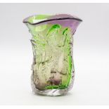 Peter Layton Studio glass vase green and purple body with applied clear glass trails. Signed to