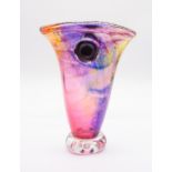 Jane Charles heavy vase pink, blue and yellow decoration to the body, applied roundels and clear