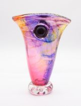 Jane Charles heavy vase pink, blue and yellow decoration to the body, applied roundels and clear