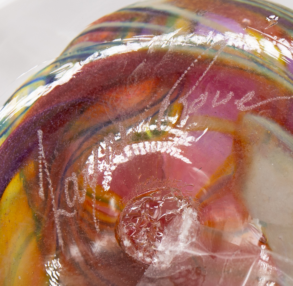 Studio glass paperweights comprising a Peter Layton iridescent paperweight, 2 Layne Rowe striped - Image 3 of 3