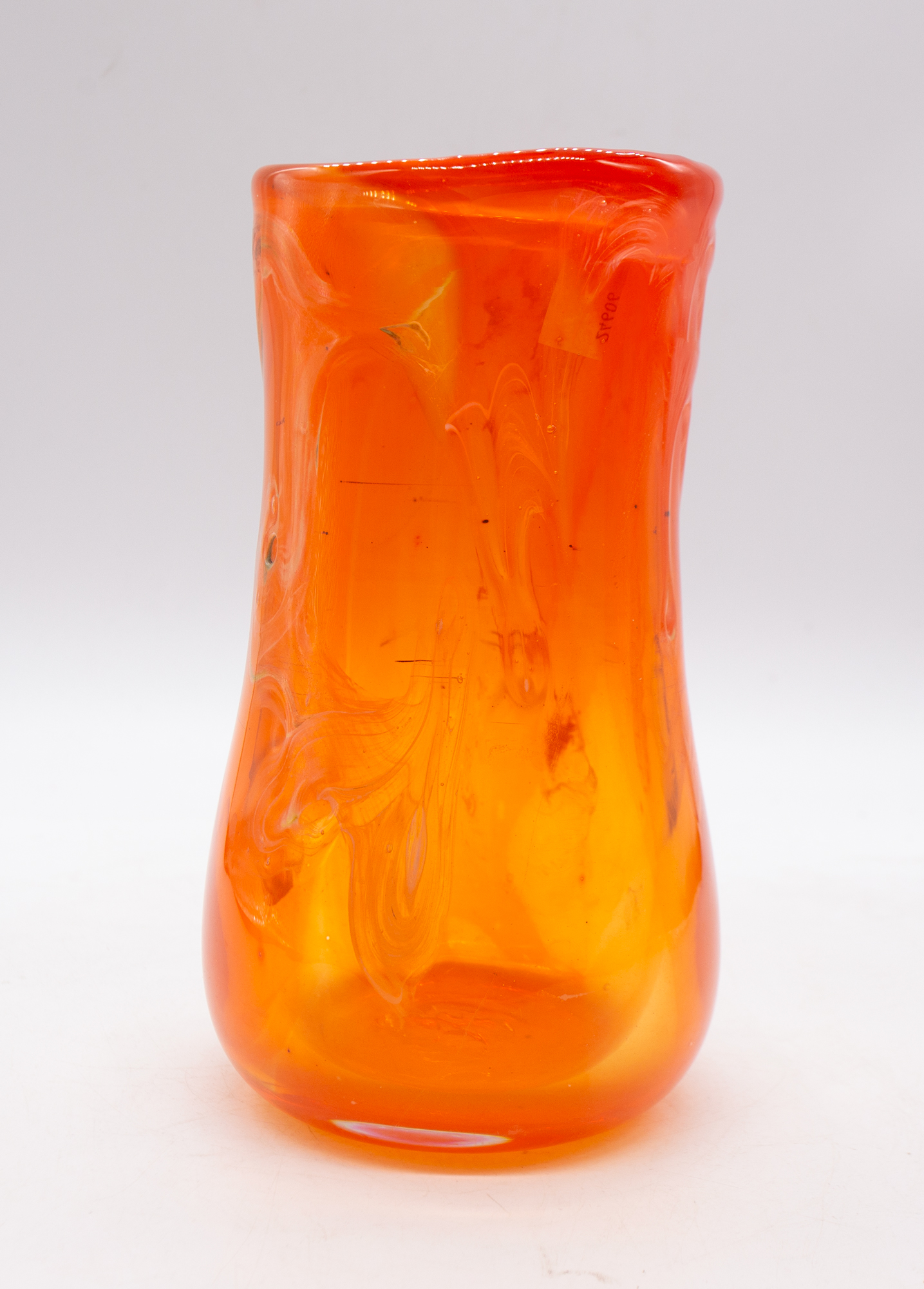Peter Layton Studio glass vase orange ground with raised freeform decoration. Signed to the base. - Image 2 of 3