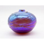 Siddy Langley iridescent glass bowl vase with trailed decoration. Signed to the base Siddy Langley