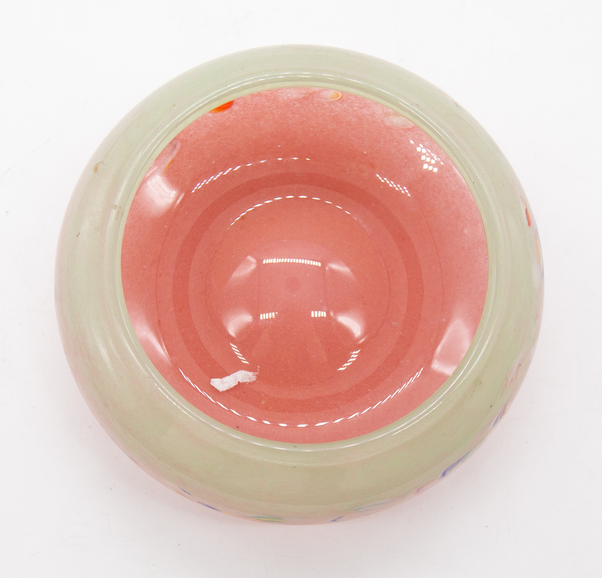 A Monart 20th century small glass circular bowl, having various coloured speckles throughout green - Bild 2 aus 3