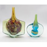 Mdina Glass - A large 1970s mixed coloured glass axe shaped vase, with brown and yellow coloured