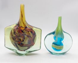 Mdina Glass - A large 1970s mixed coloured glass axe shaped vase, with brown and yellow coloured