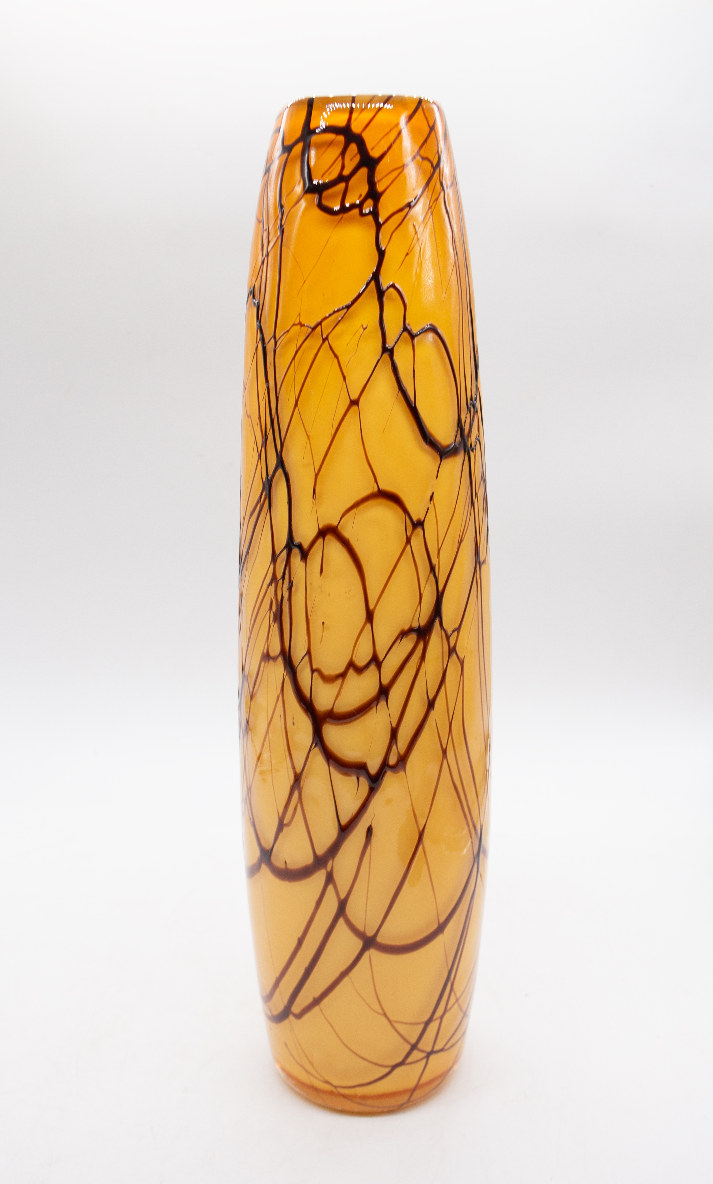 A tall stylish Murano style 20th century amber coloured glass vase, having trailed brown design to - Image 2 of 3