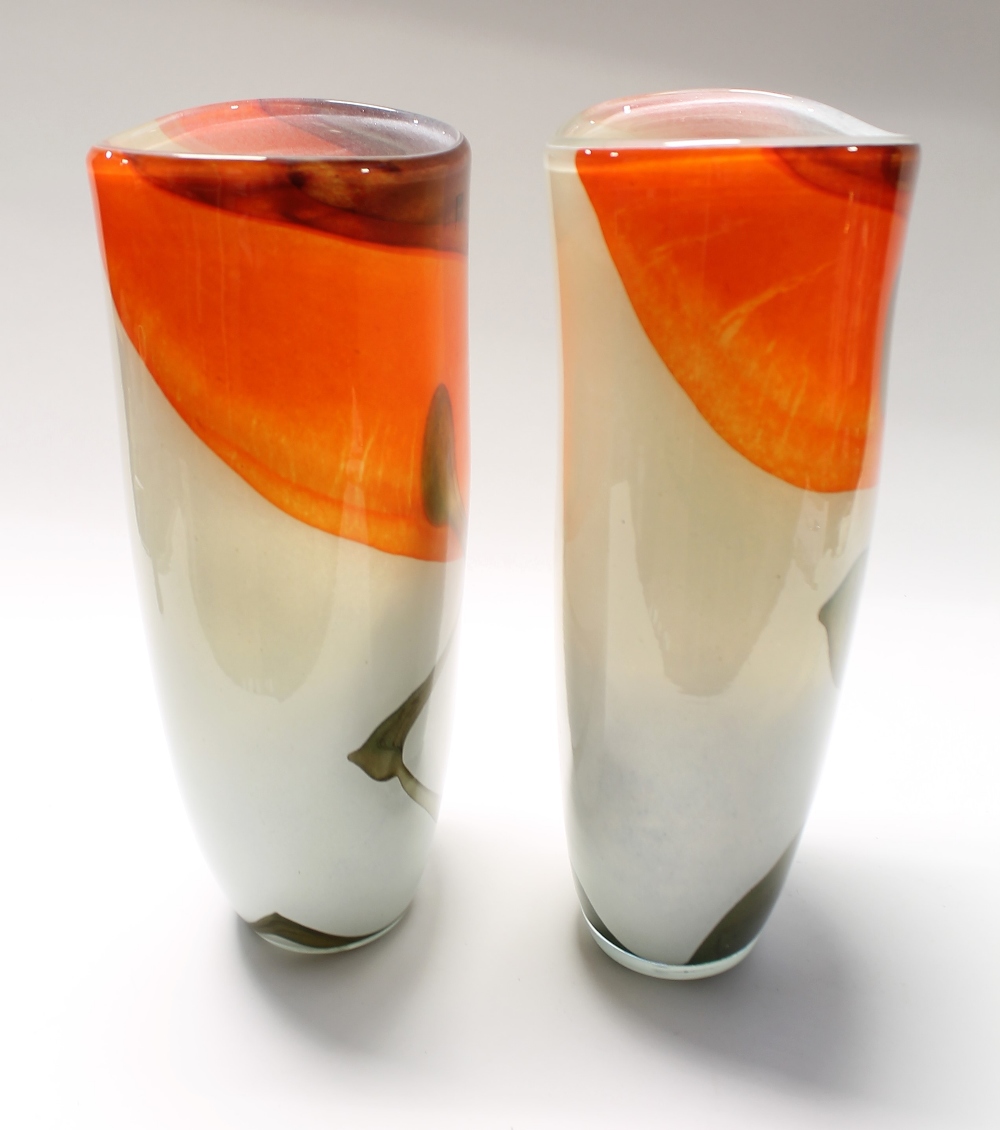 Svaja hand crafted glass. A pair of large tall glass vase with abstract decoration on a white and - Image 2 of 7