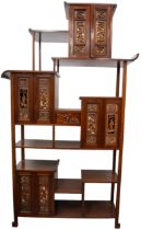 Large Anglo-Japanese style carved display cabinet. Anglo-Japanese Furniture This stylish cabinet