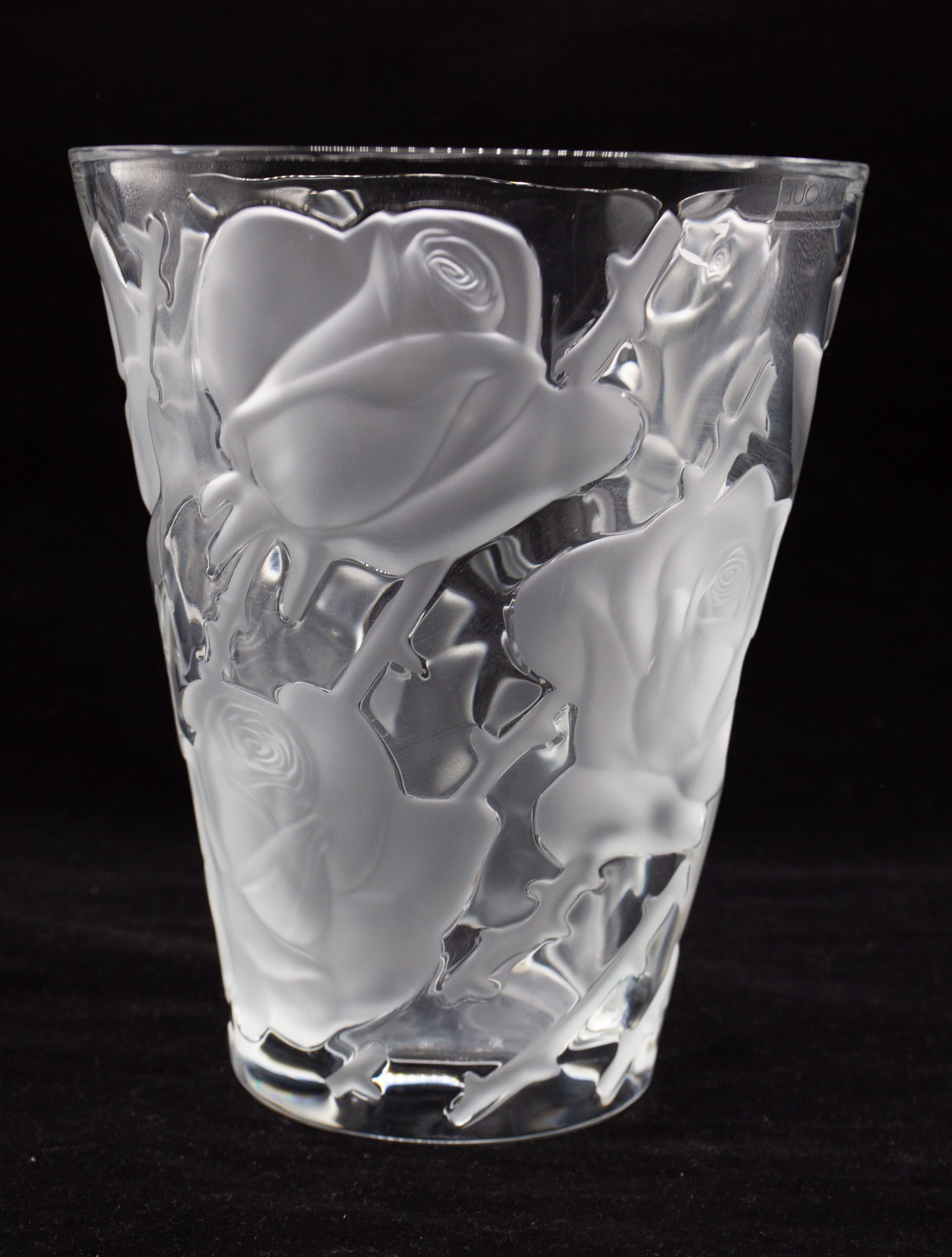 Lalique - A large bucket shaped vase, having frosted roses and foliage design, circa mid 1990s, with