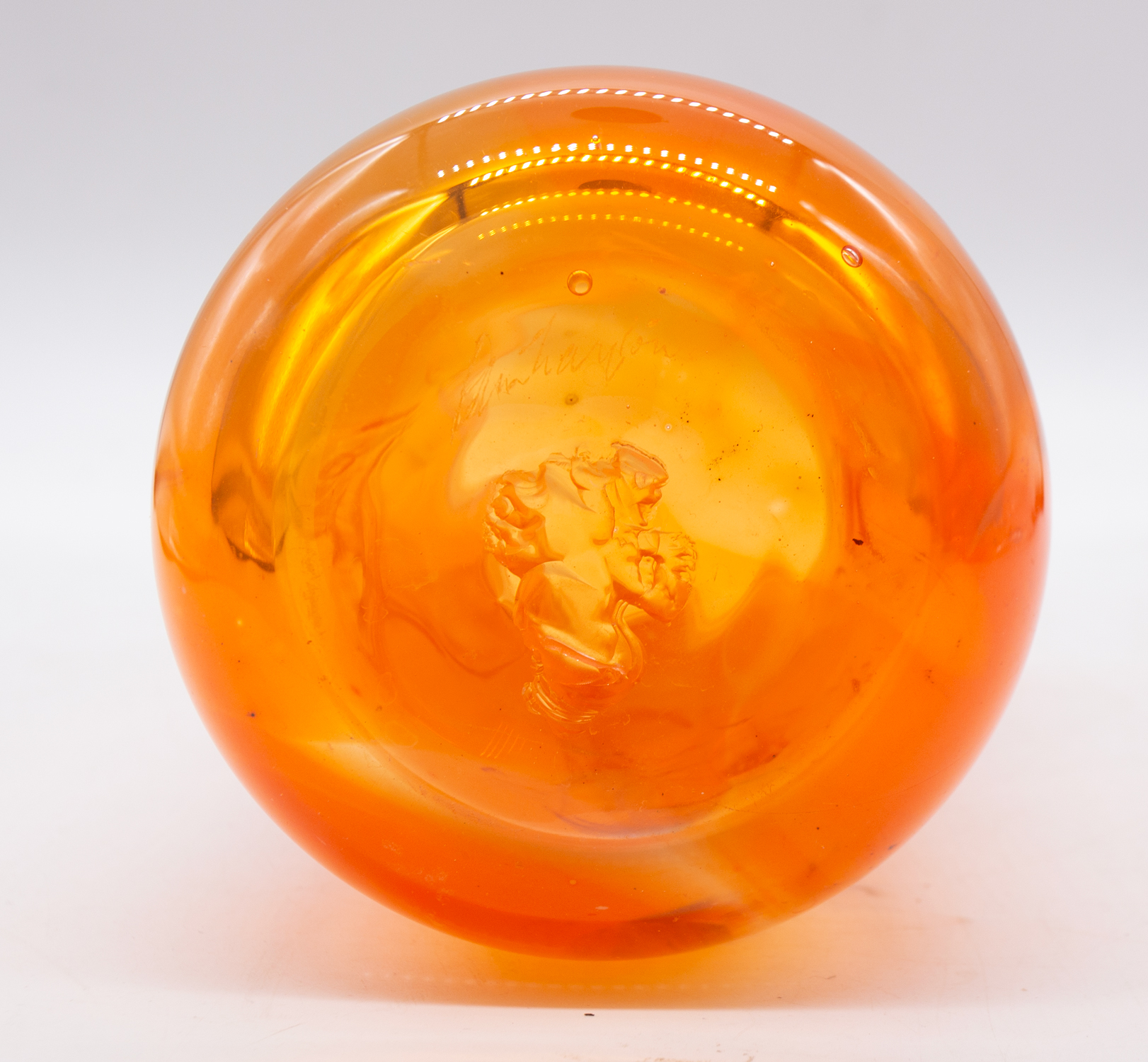 Peter Layton Studio glass vase orange ground with raised freeform decoration. Signed to the base. - Image 3 of 3