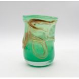 Peter Layton Studio glass vase green body with applied decoration in shades of brown. Signed to