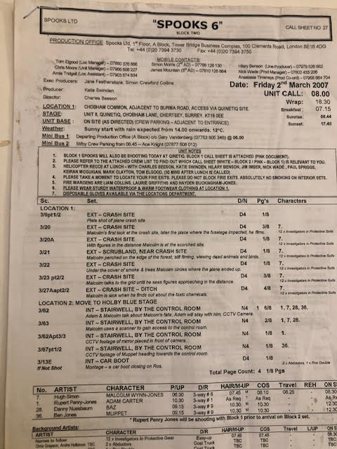 Spooks, production paperwork from 2007. - Image 9 of 10