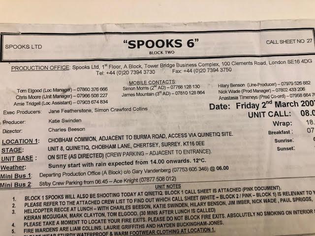 Spooks, production paperwork from 2007. - Image 10 of 10