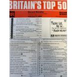 Britains Top 50 vintage music chart poster, 1970. Published by Record Retailer.