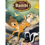 Walt Disney Bambi, lithographs 2 back to back. Plus French set of Dinosaure photographs, 10 in