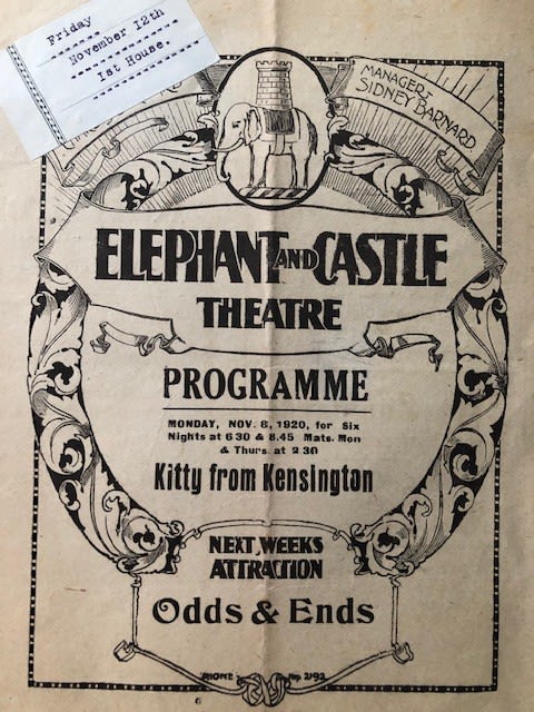 Elephant and Castle theatre programme for 1920 Approx 20x27cm F1