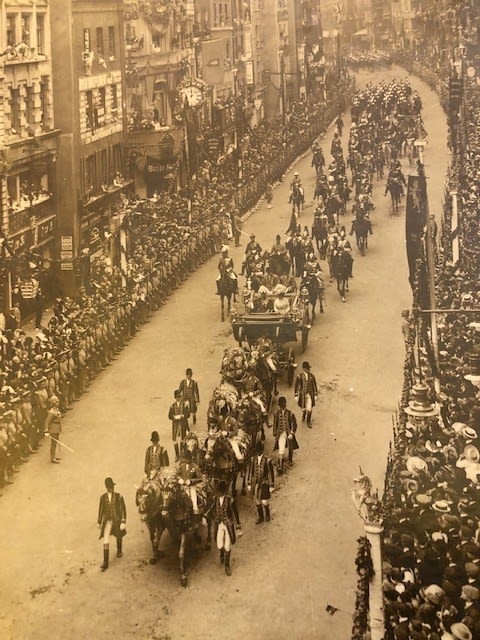 Photograph of Fleet St, King George v Coronation 1911. Mounted on board. Approx: 40x30cm F1