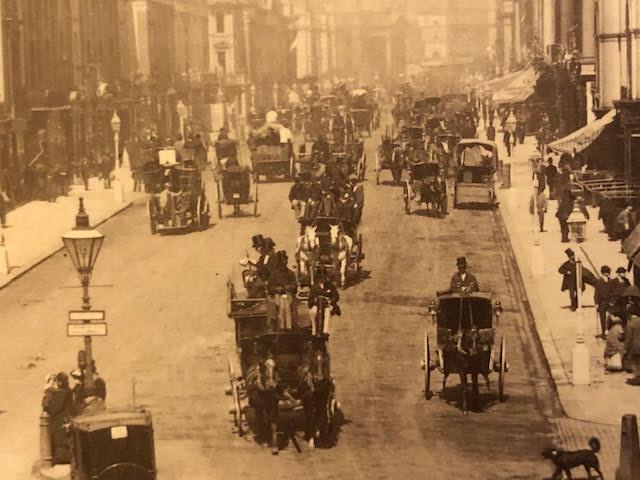 London photographs, Regent St and Trafalgar Square. Late 19thC. Approx 20x15cm.
