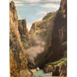 Print lightly mounted. Colorado suspension bridge, USA. With original packaging from date of