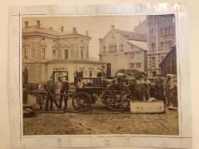 Vintage 19thC large format photograph on card of steam fire engine.