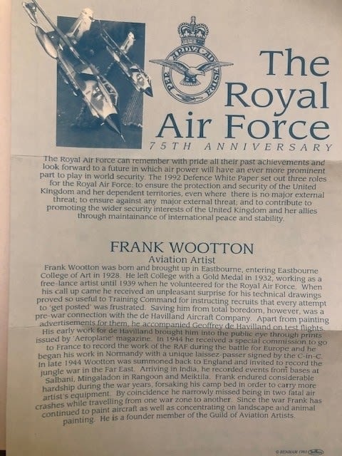 Frank Wootton signed first day cover. 75th RAF anniversary. Approx 10x22cm. (LU5) - Image 3 of 6