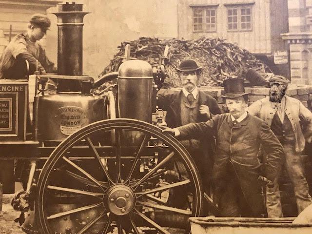 Vintage 19thC large format photograph on card of steam fire engine. - Image 5 of 6