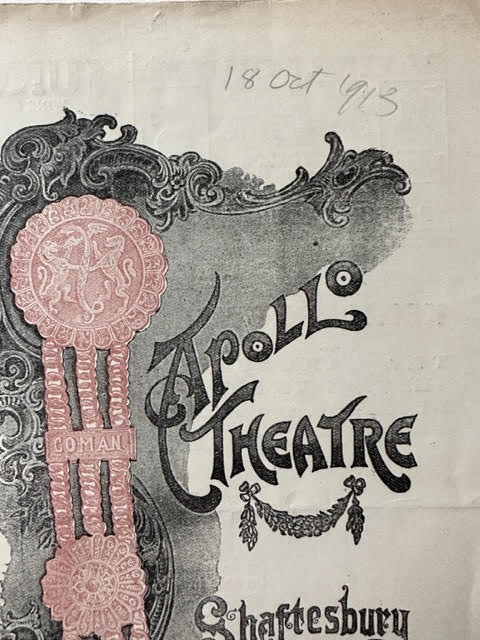 Apollo Theatre programme, 1913 and a French programme, 1896. - Image 2 of 6