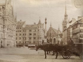 Photographs of Horses and carts, plus a City Cathedral image.