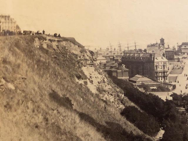 Photograph mounted on card of a seaside resort, pier and beach. - Image 2 of 7