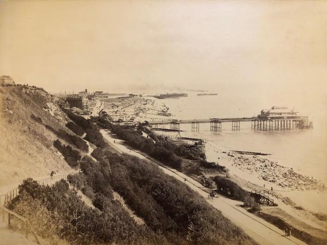 Photograph mounted on card of a seaside resort, pier and beach. - Image 7 of 7