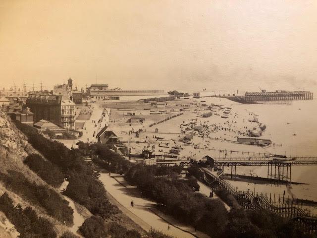 Photograph mounted on card of a seaside resort, pier and beach. - Image 4 of 7