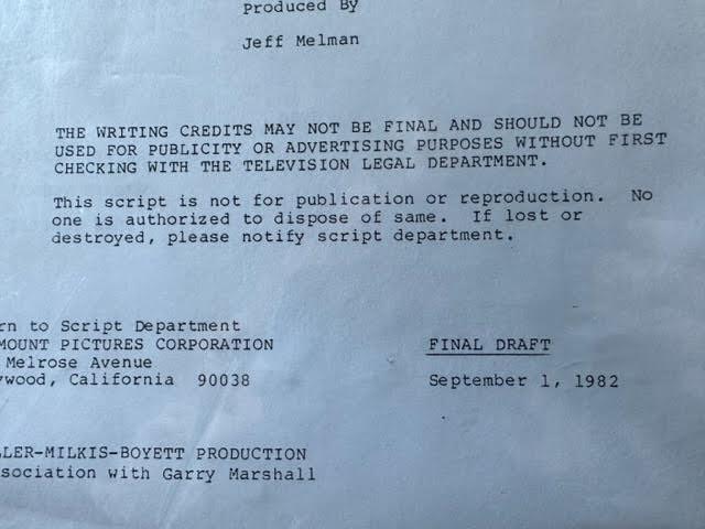 Laverne and Shirley teleplay/script 1982. - Image 3 of 5