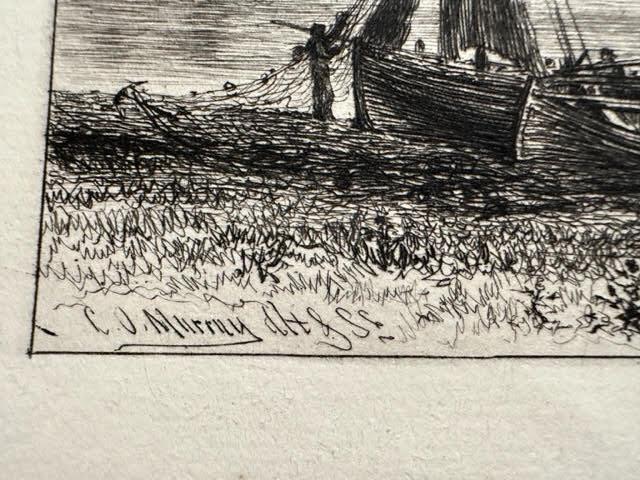 Pair of engravings, city scene and seashore. 19thC. - Image 3 of 5