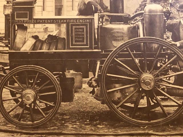 Vintage 19thC large format photograph on card of steam fire engine. - Image 2 of 6