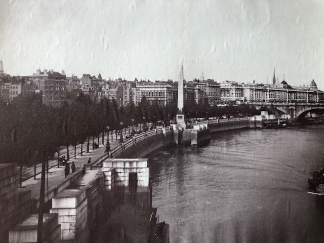 Photograph, late 19thC, London, The Embankment. View from Charing Cross Bridge. Some paper crippling