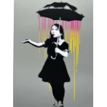 After Banksy, Girl With Raining Umbrella. Numbered 297/500 and stamped, West Country Prince