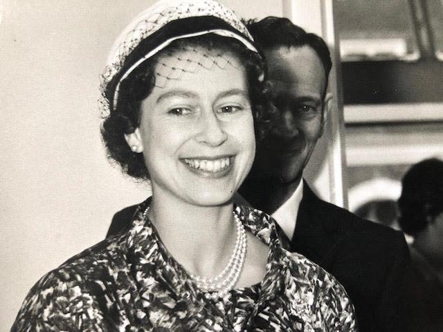 Queen Elizabeth II, charming image of her visit to a school 1960/70. Press photograph stamped on rev - Image 3 of 5