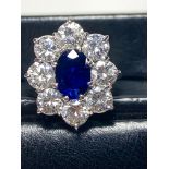 FINE 18ct GOLD 4.00ct DIAMOND & 1.40ct CEYLON SAPPHIRE RING