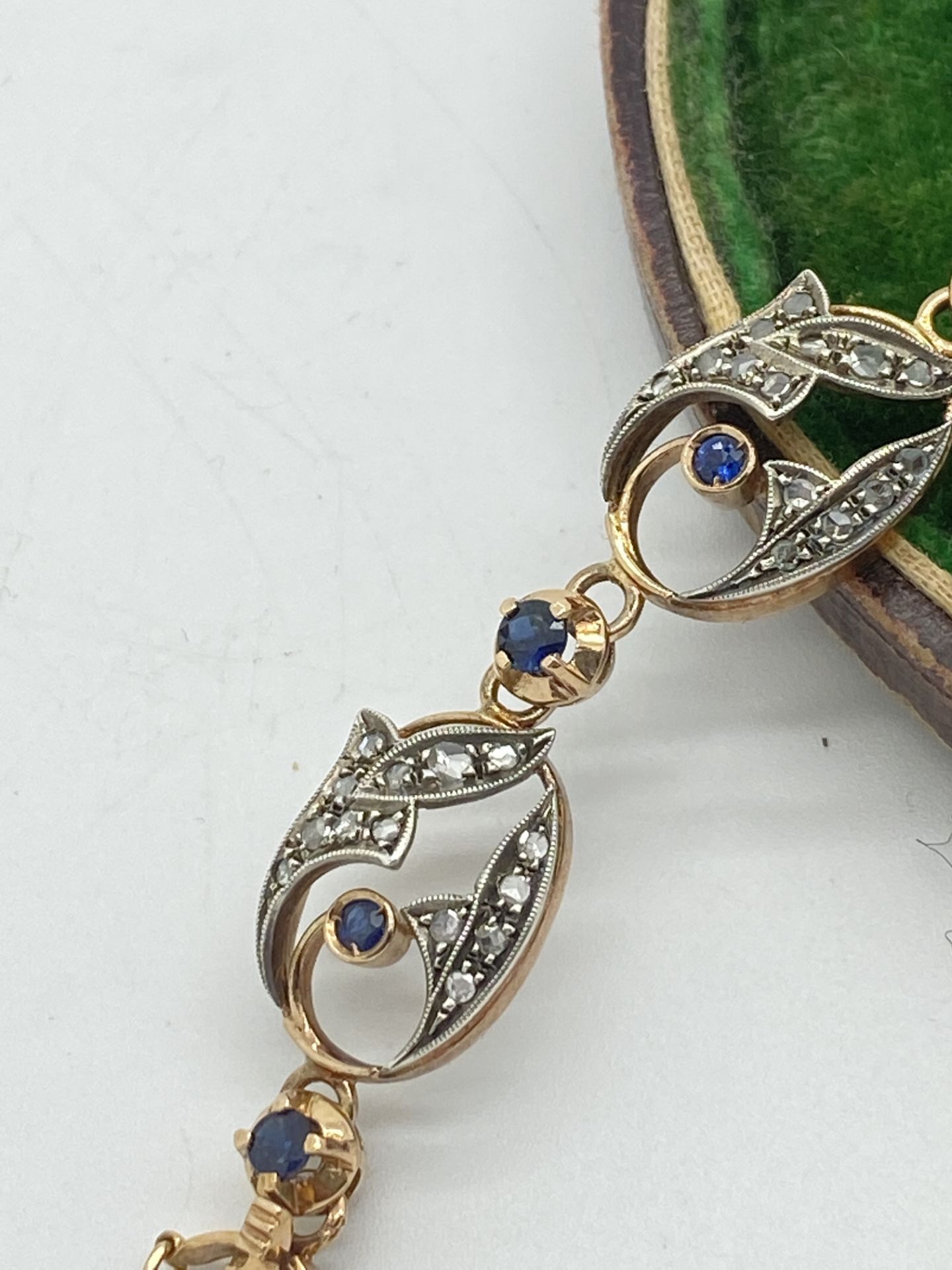 ART NOUVEAU 14ct ROSE GOLD SAPPHIRE & OLD CUT DIAMOND BRACELET - APPROX 17.95ct - Image 2 of 3