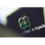 VAN CLEEF & ARPELS ALHAMBRA 18K YELLOW GOLD MALACHITE & DIAMOND RING