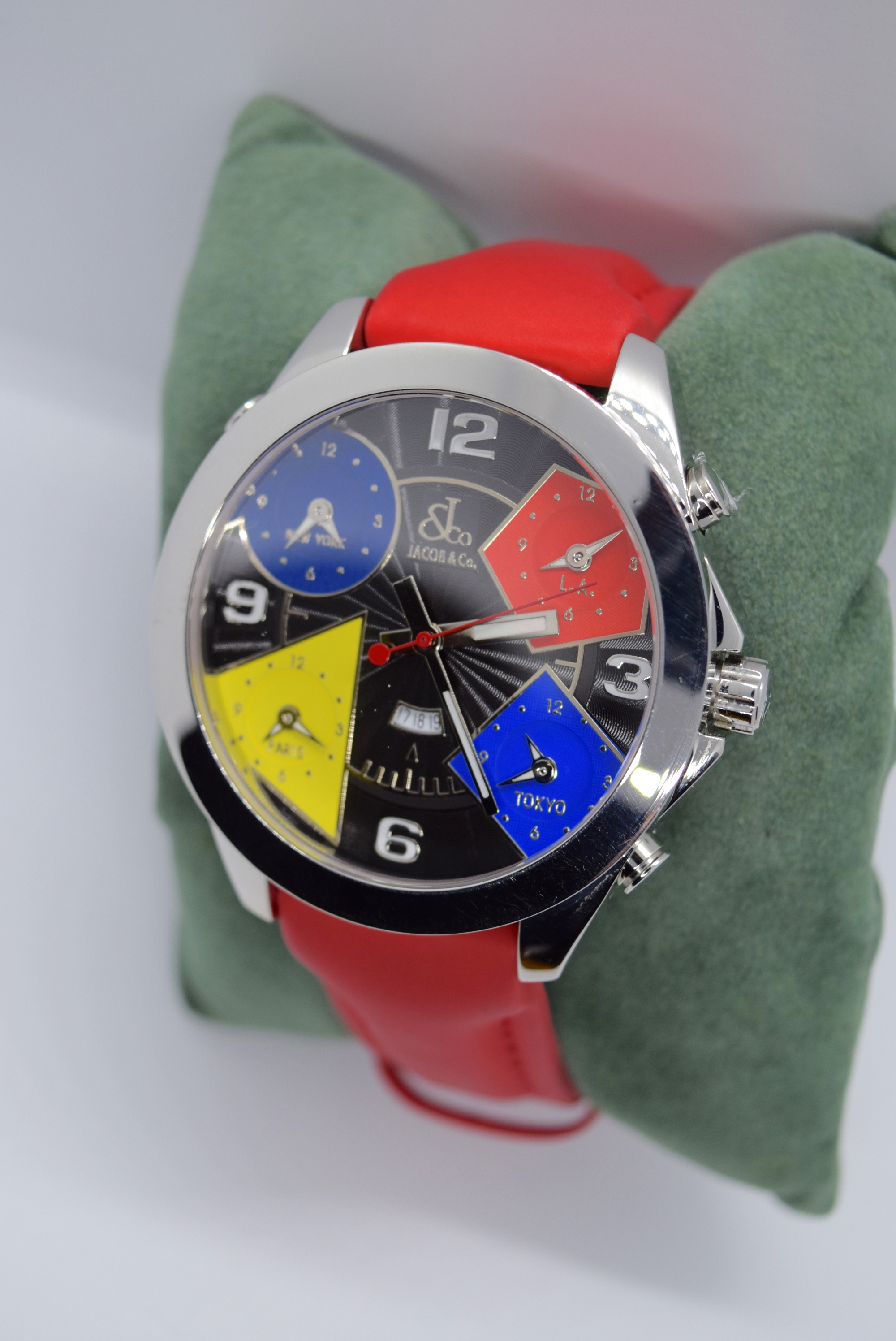 JACOB AND CO FIVE TIME ZONES WATCH WITH RED STRAP